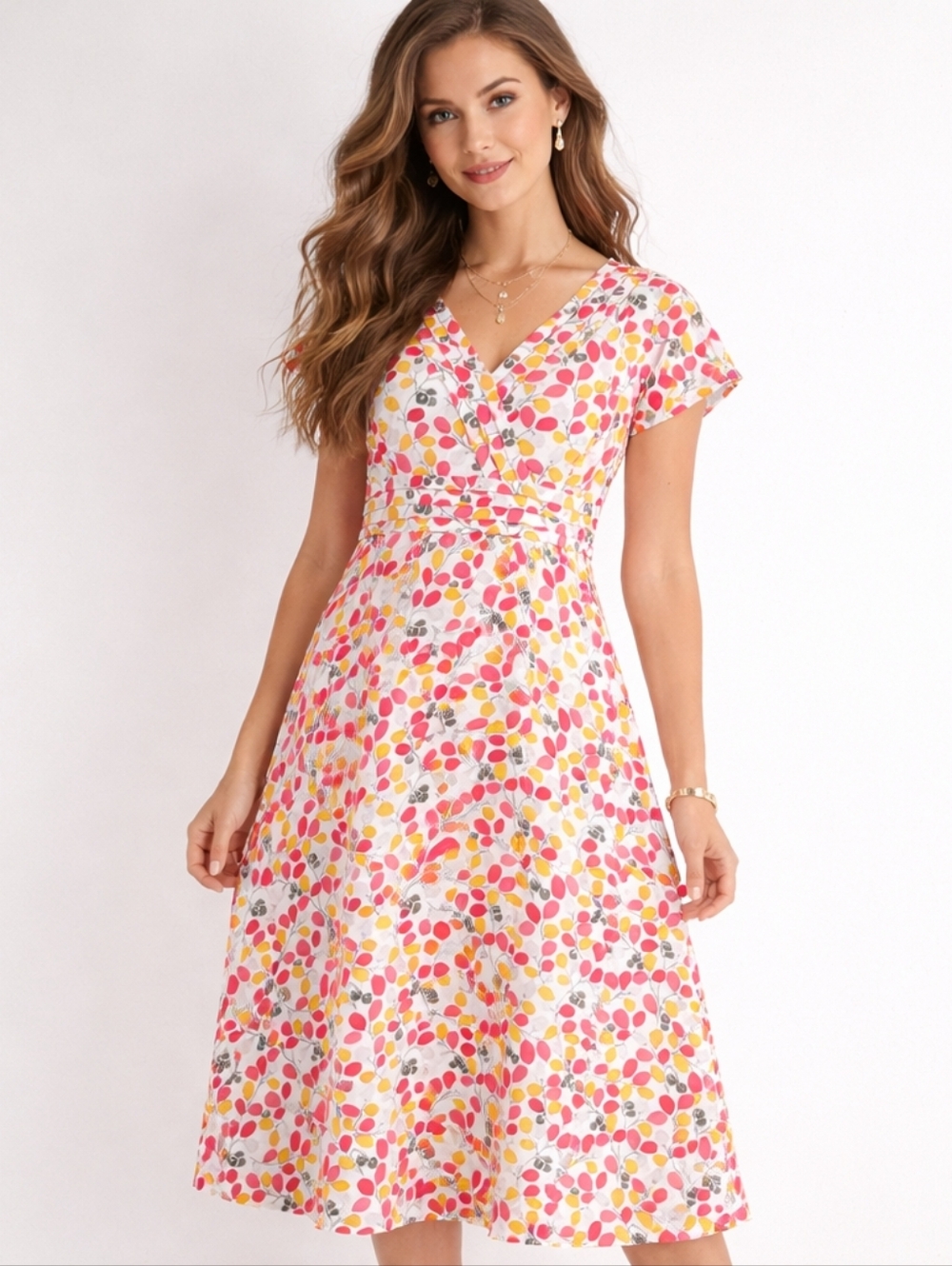 BODEN US 6L/UK 10L Short Sleeve Pleated Olive Branch Print 'Regatta' Midi Dress